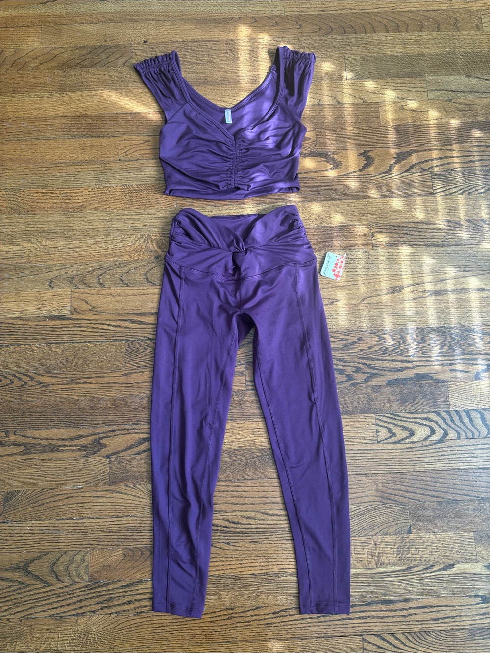 Purple Ruched Crop Top & V-Waist Legging Set